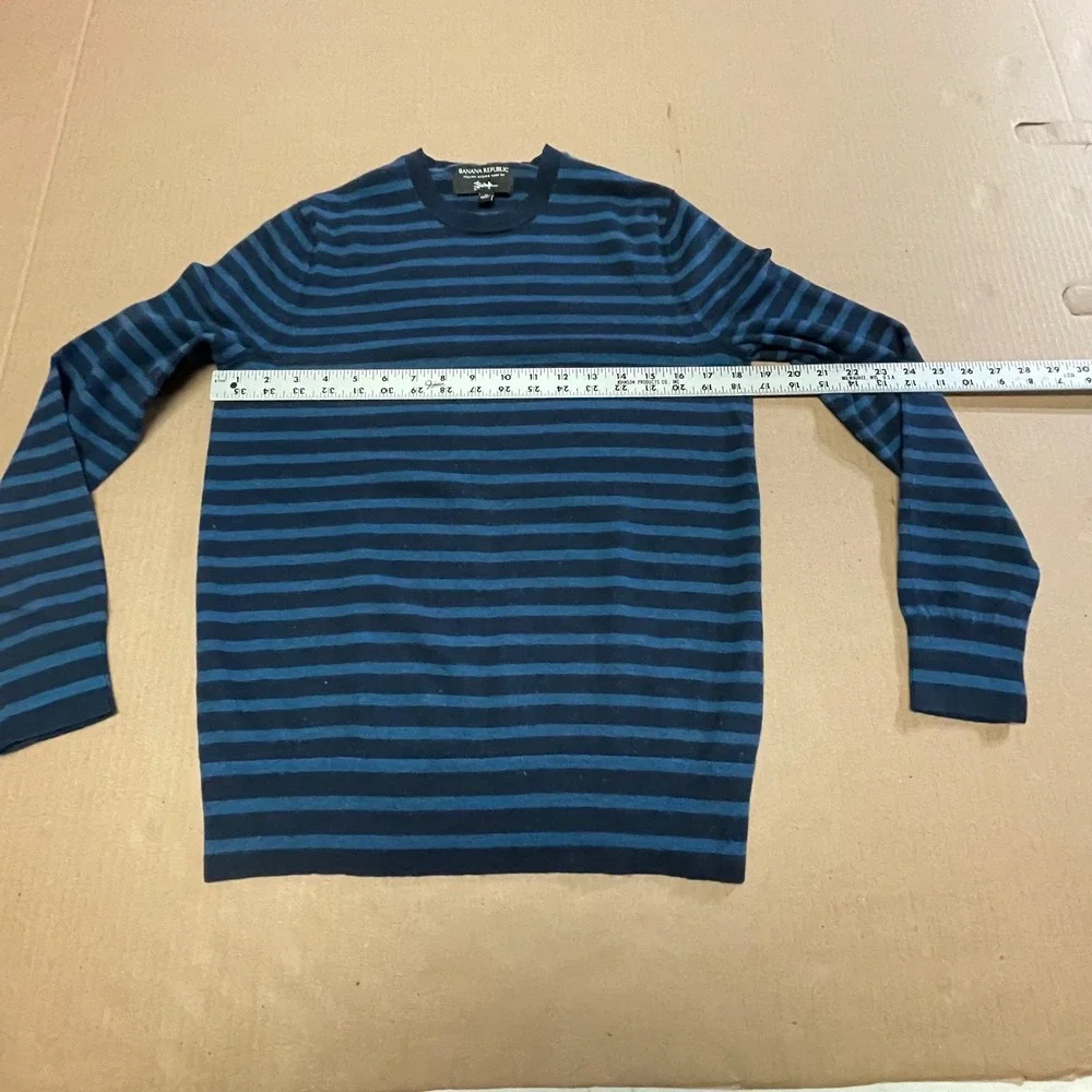 Banana Republic Baruffa Sweater Medium Blue Stripe Italian Merino Wool Crew Neck